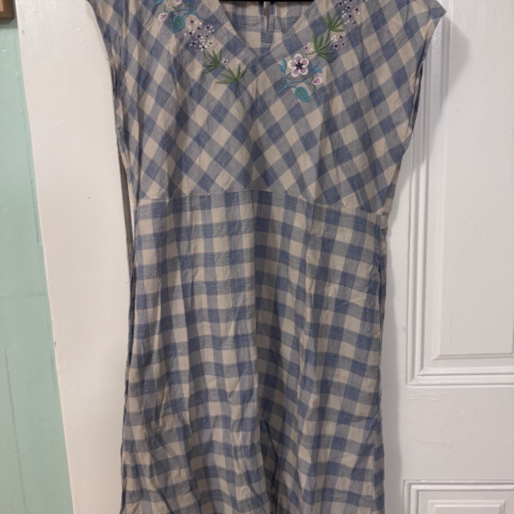 Large Gudrun Sjoden blue & cream gingham dress with embroidery - Picture 3 of 7